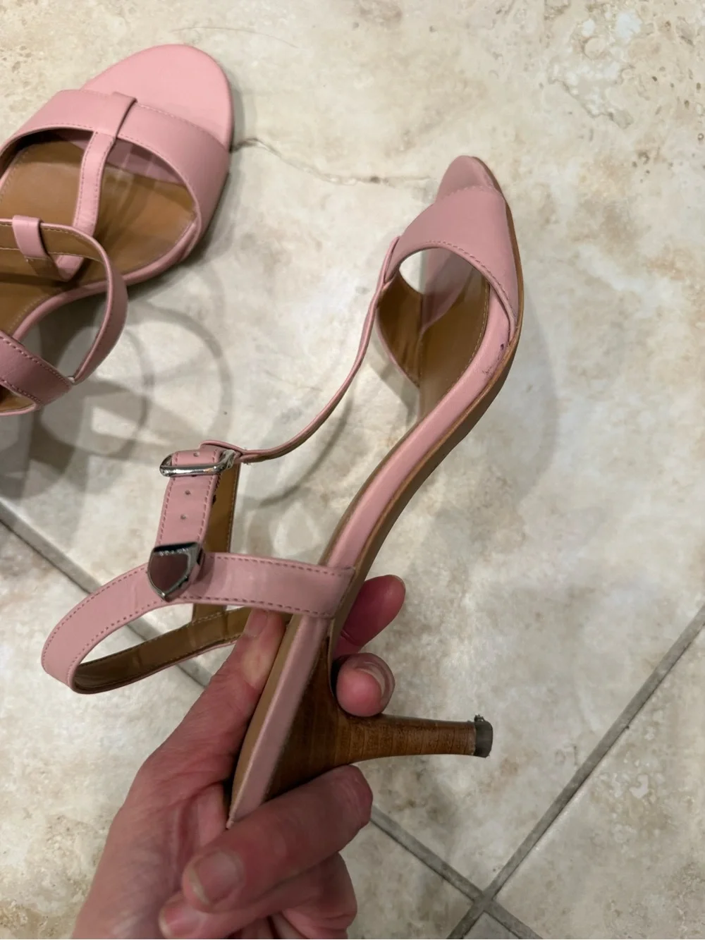 Coach Pink Leather T-Strap Mid-Heels
